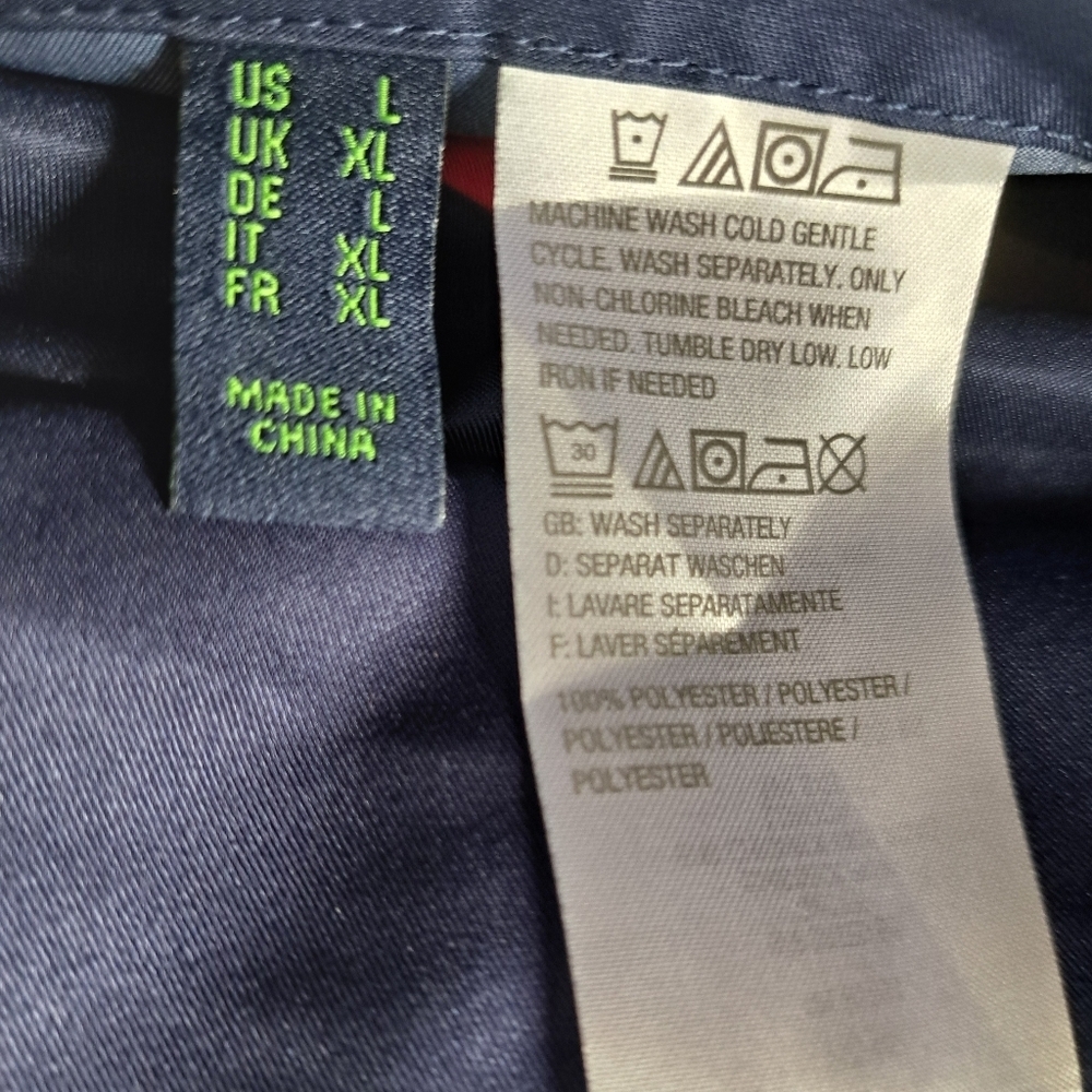 C WONDER Reversible hooded jacket solid navy multi stripe zip windbreaker size L - Picture 6 of 6